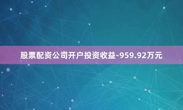 股票配资公司开户投资收益-959.92万元